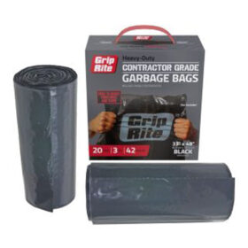 Grip Rite Heavy Duty Black Contractor Garbage Bags, 42 Gal, 20/Box