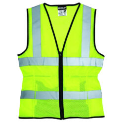 Class II Nylon Mesh Vest with Silver Reflective Stripes, Lime Green