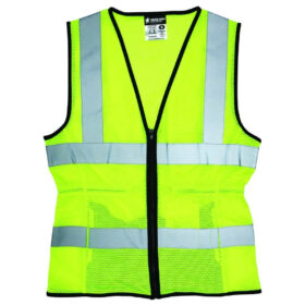 Class II Nylon Mesh Vest with Silver Reflective Stripes, Lime Green