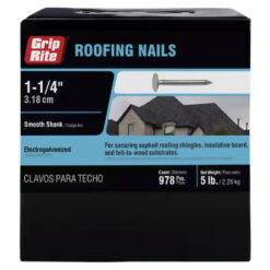 Grip Rite Electrogalvanized Roofing Nail, 1-1/4", 5LB