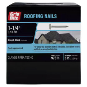 Grip Rite Electrogalvanized Roofing Nail, 1-1/4", 5LB