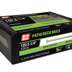 Grip Rite 12D Hot-Galvanized Ring Shank Patio Deck Nails, 3-1/4", 1LB