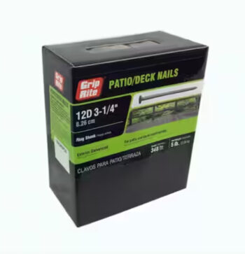 Grip Rite 12D Hot-Galvanized Ring Shank Patio Deck Nails, 3-1/4", 5LB