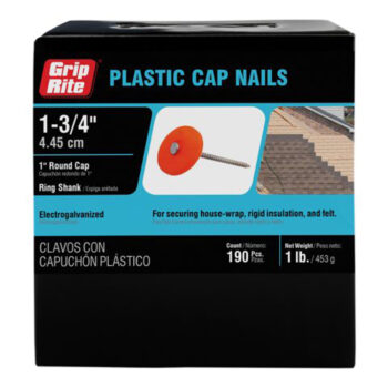 Grip Rite Electrogalvanized Plastic Cap Roofing Nail, 1-3/4", 1LB