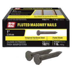 Grip Rite Tempered Hardened Steel Fluted Masonry Nail, 1", 1LB