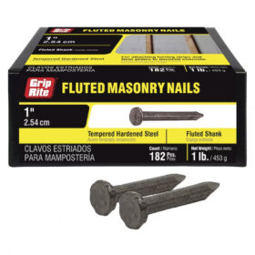 Grip Rite Tempered Hardened Steel Fluted Masonry Nail, 1", 1LB