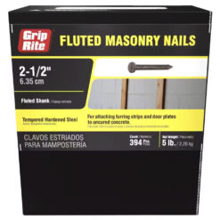 Grip Rite Tempered Hardened Steel Fluted Masonry Nail, 2-1/2", 5LB