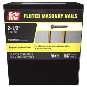 Grip Rite Tempered Hardened Steel Fluted Masonry Nail, 2-1/2", 5LB