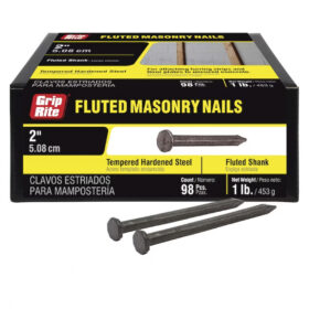 Grip Rite Tempered Hardened Steel Fluted Masonry Nail, 2", 1LB