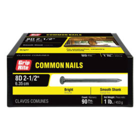 Grip Rite 8D Bright Common Nail, 2-1/2", 1LB