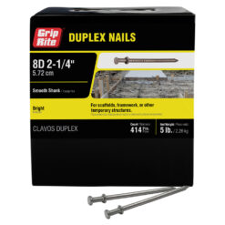 Grip Rite 8D Bright Duplex Nail, 2-1/4", 5LB
