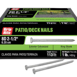 Grip Rite 8D Hot-Galvanized Ring Shank Patio Deck Nails, 2-1/2", 1LB