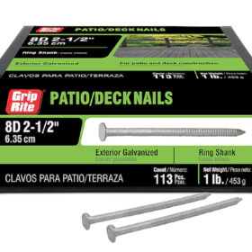 Grip Rite 8D Hot-Galvanized Ring Shank Patio Deck Nails, 2-1/2", 1LB