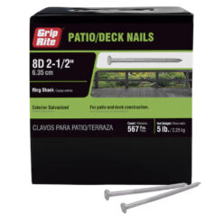 Grip Rite 8D Hot-Galvanized Ring Shank Patio Deck Nails, 2-1/2", 5LB