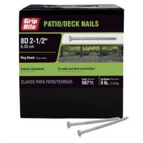 Grip Rite 8D Hot-Galvanized Ring Shank Patio Deck Nails, 2-1/2", 5LB