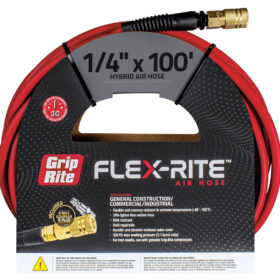 Grip Rite Flex-Rite Air Compressor Hose with Coupler, 1/4" X 100', Hybrid Red