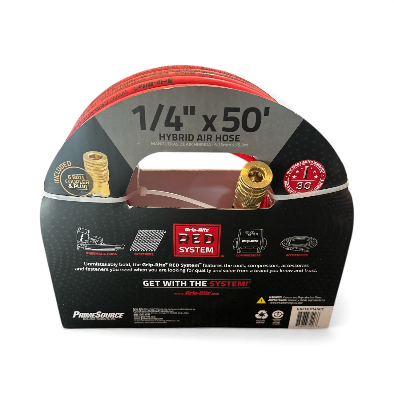 Grip Rite Flex-Rite Air Compressor Hose with Coupler, 1/4" X 50', Hybrid Red - Image 3