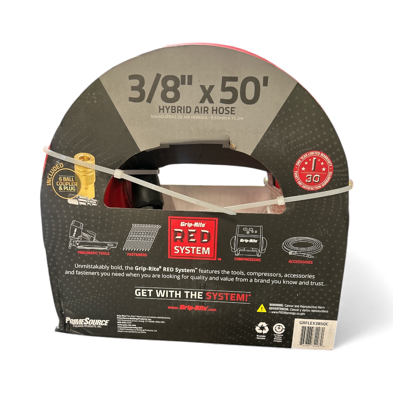 Grip Rite Flex-Rite Air Compressor Hose with Coupler, 3/8" X 50', Hybrid Red - Image 2