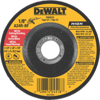 DEWALT Cut-Off Wheel Type 27, 9 in x 1/8 in x 5/8"-11, Aluminum Oxide, 24 Grit, A24R