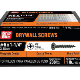 Grip Rite Philips Bugle-Head Coarse Thread Sharp Point Drywall Screws 6 X 1-1/4", 1LB