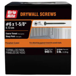 Grip Rite Philips Bugle-Head Coarse Thread Sharp Point Drywall Screws 6 X 1-5/8", 5LB