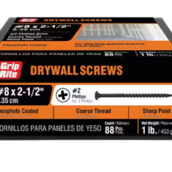 Grip Rite Philips Bugle-Head Coarse Thread Sharp Point Drywall Screws 8 X 2-1/2", 1LB
