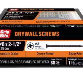 Grip Rite Philips Bugle-Head Coarse Thread Sharp Point Drywall Screws 8 X 2-1/2", 1LB