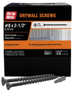 Grip Rite Philips Bugle-Head Coarse Thread Sharp Point Drywall Screws 8 X 2-1/2", 5LB