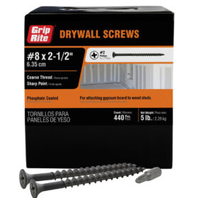 Grip Rite Philips Bugle-Head Coarse Thread Sharp Point Drywall Screws 8 X 2-1/2", 5LB