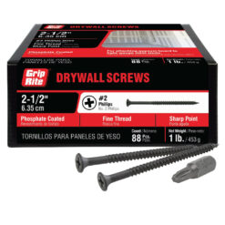 Grip Rite Philips Bugle-Head Fine Thread Drywall Screws 2-1/2", 1LB
