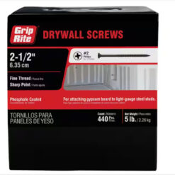 Grip Rite Philips Bugle-Head Fine Thread Drywall Screws 8 X 2-1/2", 5LB