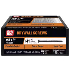 Grip Rite Philips Bugle-Head Coarse Thread Sharp Point Drywall Screws 8 X 3", 1LB