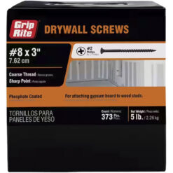 Grip Rite Philips Bugle-Head Coarse Thread Sharp Point Drywall Screws 8 X 3", 5LB