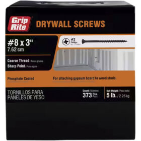 Grip Rite Philips Bugle-Head Coarse Thread Sharp Point Drywall Screws 8 X 3", 5LB