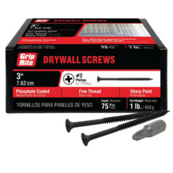 Grip Rite Philips Bugle-Head Fine Thread Drywall Screws 3", 1LB