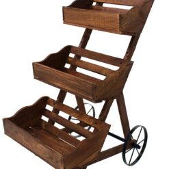 Three Tier Wooden Wagon Planter Stand