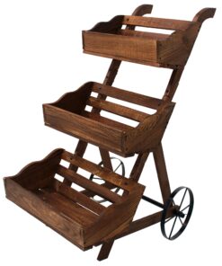 Three Tier Wooden Wagon Planter Stand